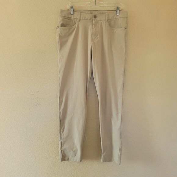 Lululemon ABC Slim Fit Trouser Pants Mens Size 33 Stretch Chino Warpstreme Khaki - Picture 1 of 7